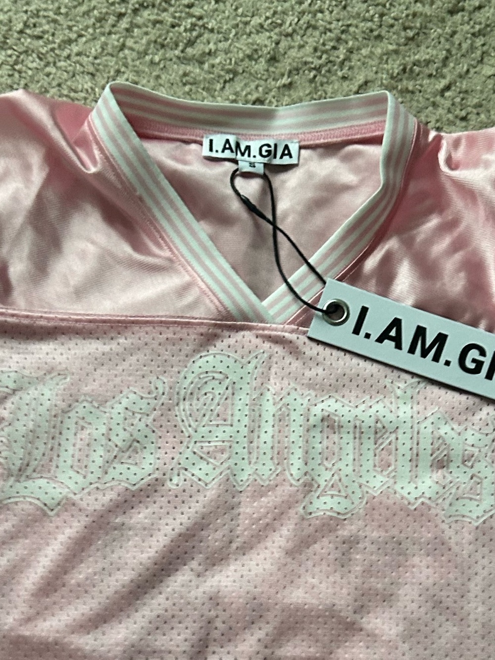 I.AM.GIA Kids Pink Mesh Logo Jersey Top